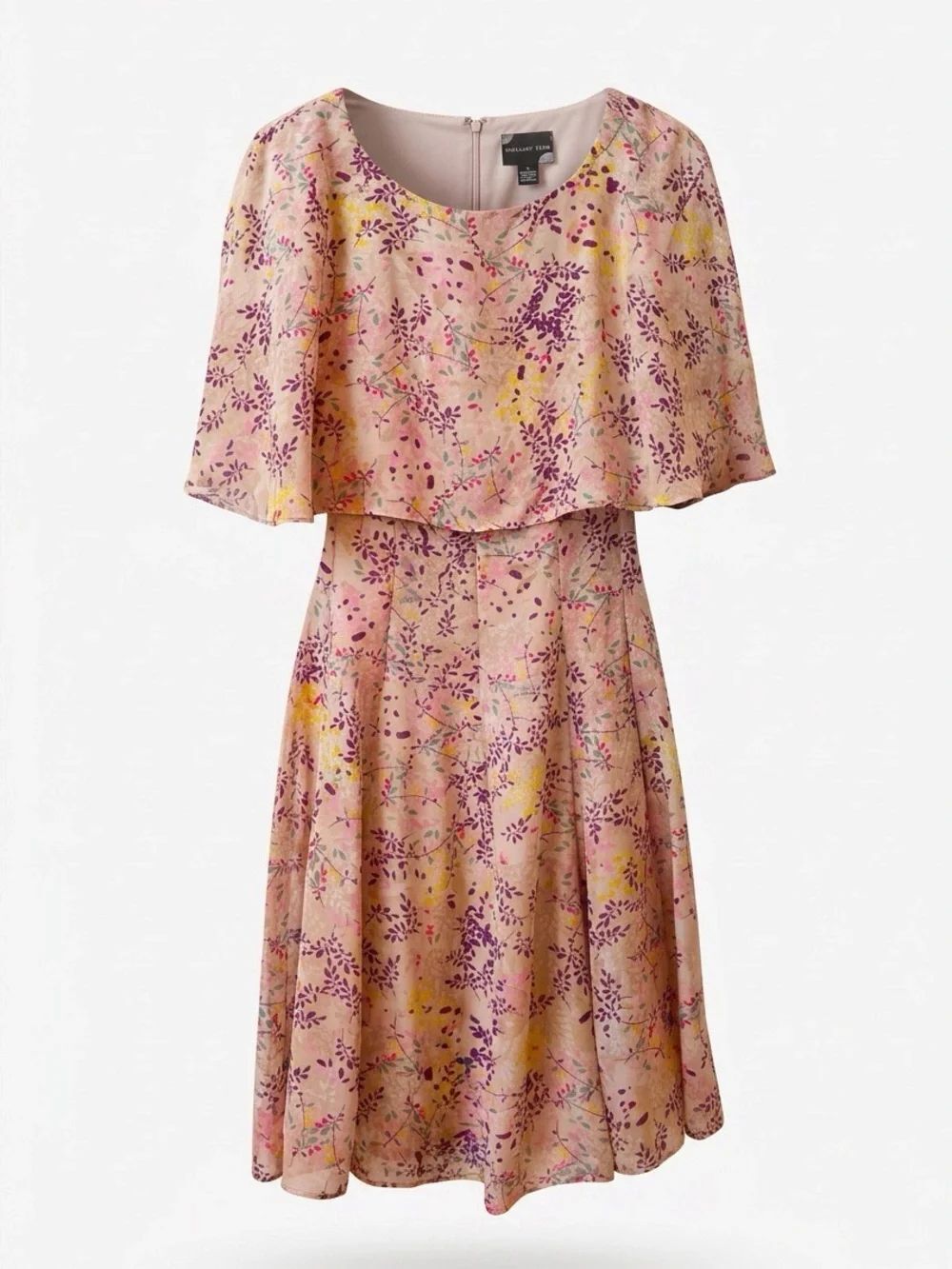Maison Tara Blush Pink Floral Cape Mini Dress